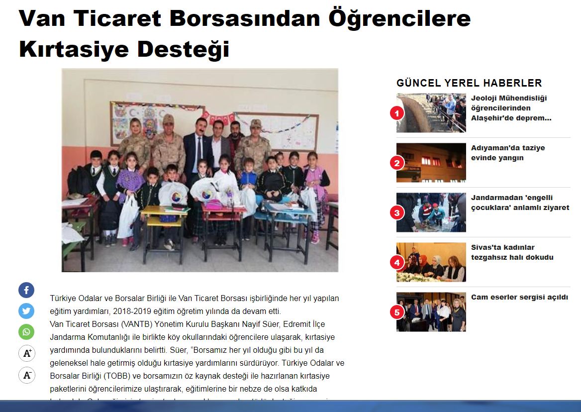 VAN TİCARET BORSASI'NDAN ÖĞRENCİLERE KIRTASİYE DESTEĞİ