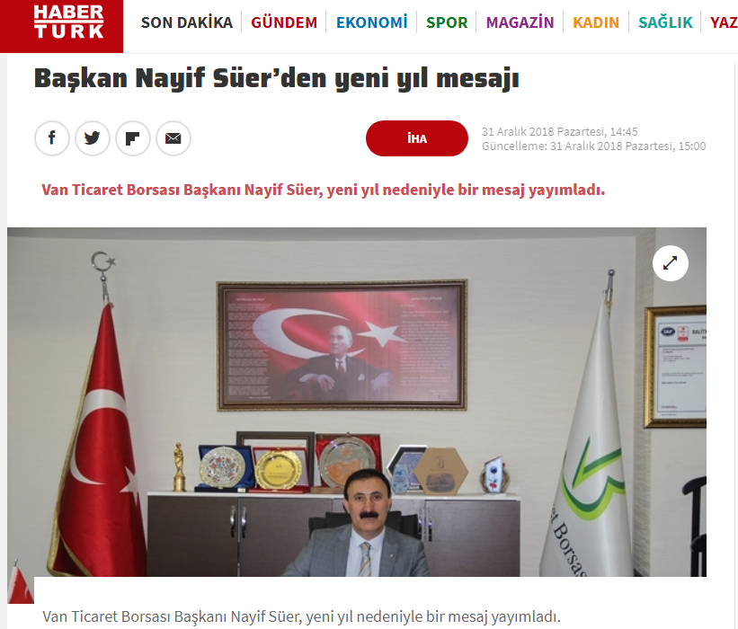 VANTB BAŞKANI NAYİF SÜER'İN YENİ YIL MESAJI