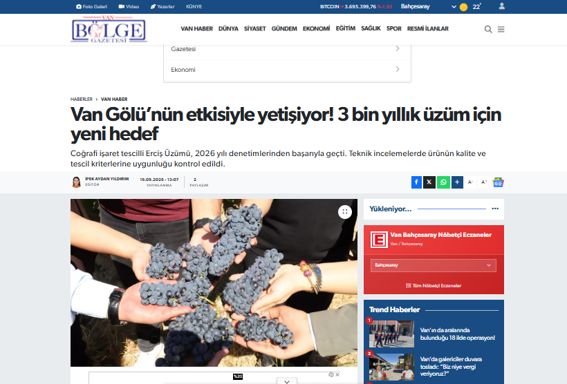 Van Gölü’nün etkisiyle yetişiyor! 3 bin yıllık üzüm için yeni hedef