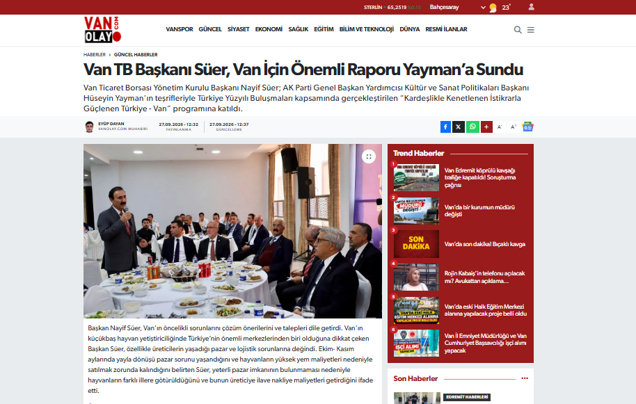Van TB Başkanı Süer, Van İçin Önemli Raporu Yayman’a Sundu