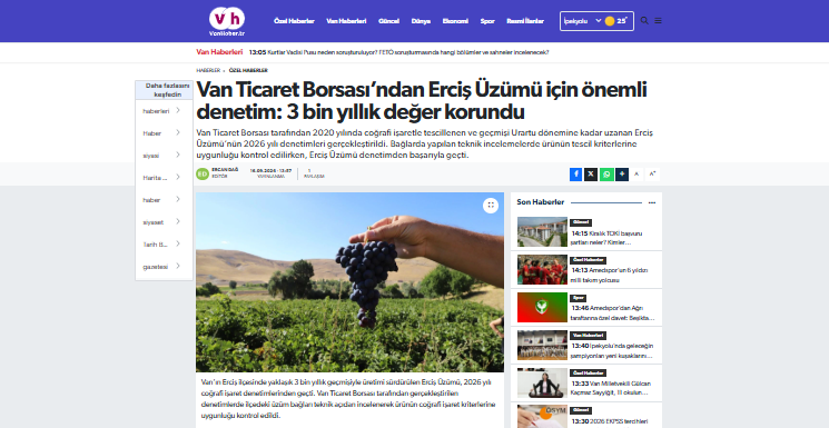 Van Ticaret Borsası’ndan Erciş Üzümü için önemli denetim: 3 bin yıllık değer korundu
