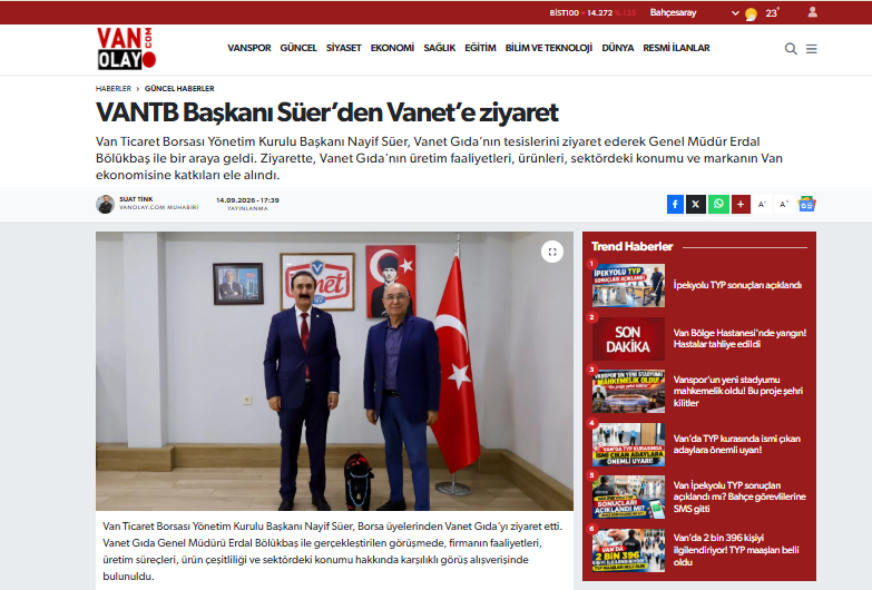 VANTB Başkanı Süer’den Vanet’e ziyaret