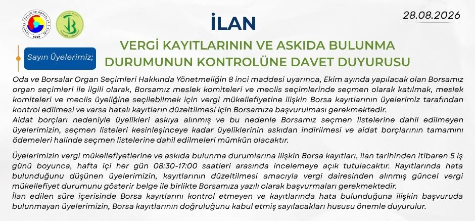 İLAN VAN TİCARET BORSASI BAŞKANLIĞINDAN