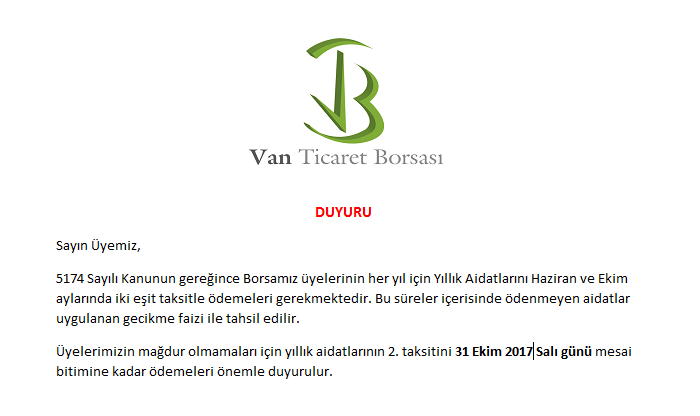 AİDAT ÖDEMELERİNİN 2.TAKSİTİ İÇİN SON GÜN 31 EKİM !