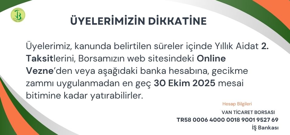 2025 Yılı Yıllık Aidat İkinci Taksidi